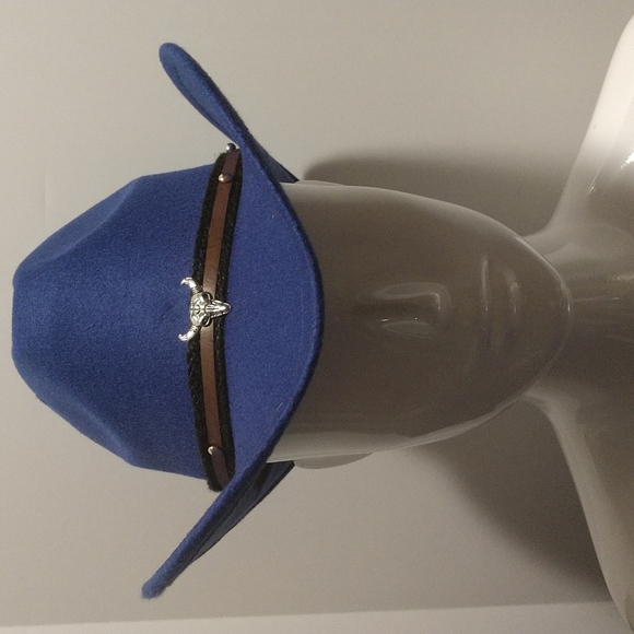 Cobalt Blue Western Cowboy Outback Country Hat Steer Head Accent Banding Boho - Picture 5 of 12